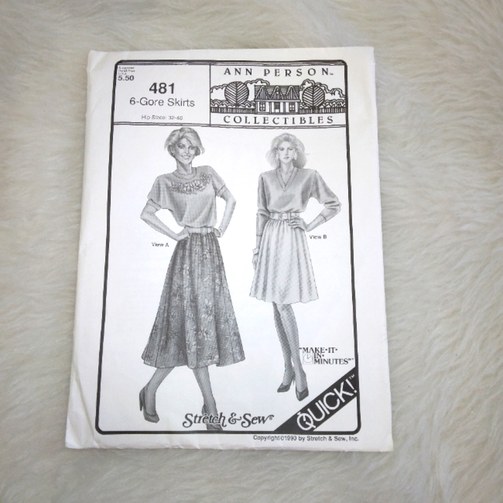 STRETCH & SEW 481 Six Gore Skirt Hip Size 32-48, Ann Person Collectibles